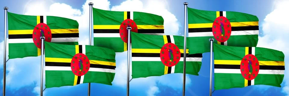 Dominica flags, 3D rendering, on a cloud background Stock Illustration