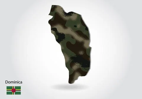 Dominica map with camouflage pattern, Forest - green texture in map. Military Illustrazione stock