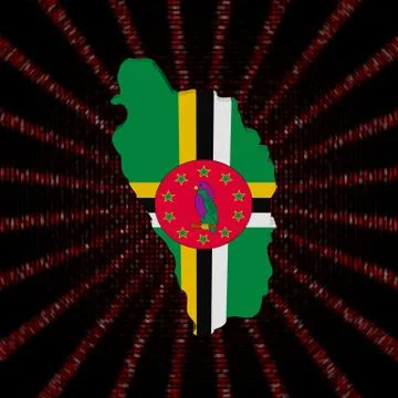 Dominica map flag on red hex code burst illustration イラスト素材