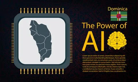 Dominica map with microchip war and AI concept on circuit board, Power of A.. Stock Illustration