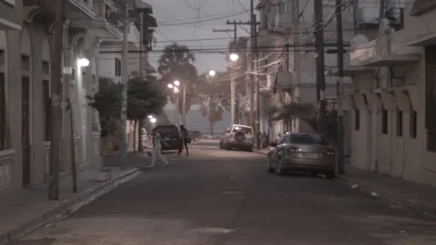 Dominican Republic - Evening view from a small neighborhood street corner Stock Footage 181568957