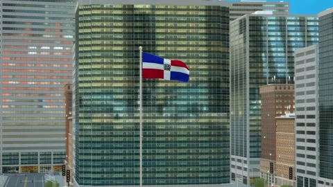 Dominican Republic Flag 3D Render Animation on Pole with Modern Business Dis Video stock 332883679