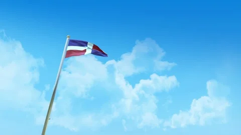 Dominican Republic Flag 3D Render Animation on Pole with Blue Sky and Clouds Stock Footage 333229113