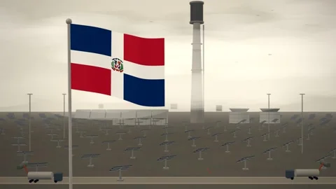 Dominican Republic Flag Flying Over Concentrated Solar Power Tower seamless loop 库存影片 345855509