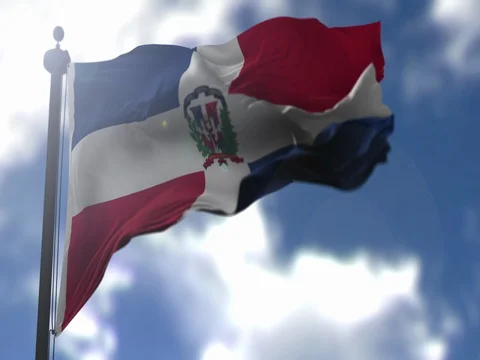 Dominican Republic Flag is Waving Against Blue Sky Stock Footage