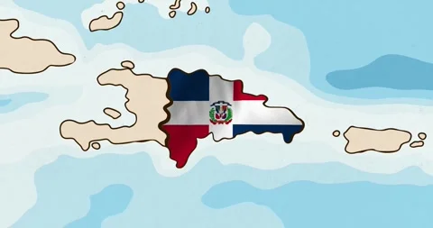 The dominican republic flag waving inside the country on a world map Stock Footage 339033195