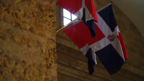 Dominican Republic Flags hanging Stock Footage 72090053
