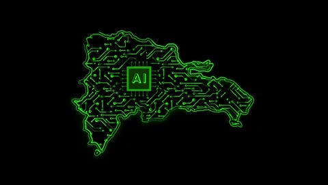 Dominican Republic Map AI Chipset Technology Opener Stock-Footage 337055243