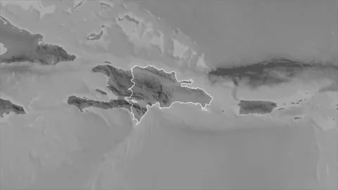 Dominican Republic map - extract. Border. Grayscale. Labels Stock Footage 176521957