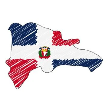 Dominican Republic map hand drawn sketch. Vector concept illustration flag Stock Illustration