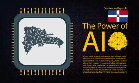Dominican Republic map with microchip war and AI concept on circuit board, .. 스톡 일러스트
