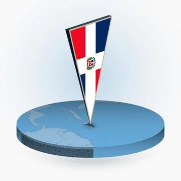 Dominican Republic map in round isometric style with triangular 3D flag of .. Stock Illustration