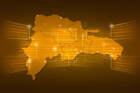 Dominican republic map world map news communication gold yellow Stock Illustration