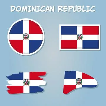 Dominican Republic map on a world map with flag and map pointer. Stock Illustration