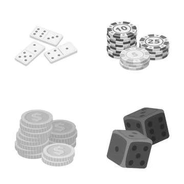 Domino bones, stack of chips, a pile of mont, playing blocks. Casino and Stock Illustration