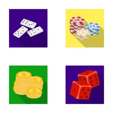 Domino bones, stack of chips, a pile of mont, playing blocks. Casino and Stock Illustration