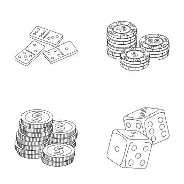 Domino bones, stack of chips, a pile of mont, playing blocks. Casino and Illustrazione stock