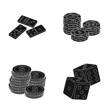 Domino bones, stack of chips, a pile of mont, playing blocks. Casino and Stock Illustration