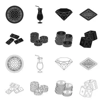 Domino bones, stack of chips, a pile of mont, playing blocks. Casino and Illustrazione stock