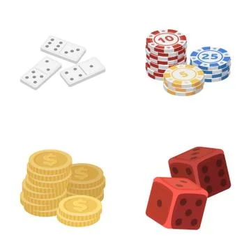 Domino bones, stack of chips, a pile of mont, playing blocks. Casino and Illustrazione stock