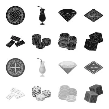 Domino bones, stack of chips, a pile of mont, playing blocks. Casino and Illustrazione stock