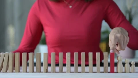 Domino Effect Experiment Indoor Action Close-up video Stock Footage 296057927