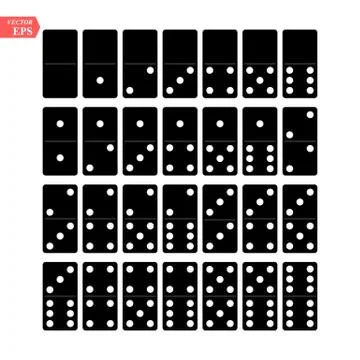 Domino Full Set Vector Realistic Illustration. Black Color. Classic Game Domi Stock Illustration