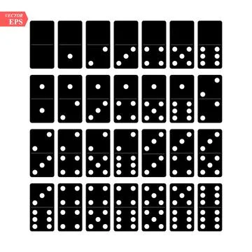 Domino Full Set Vector Realistic Illustration. Black Color. Classic Game Do.. Stock Illustration
