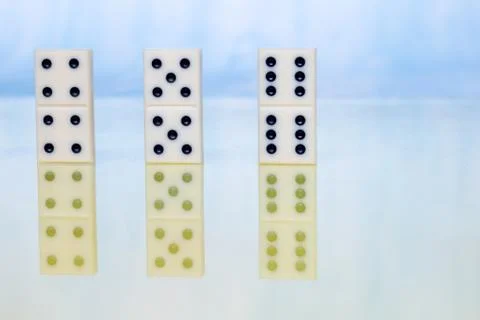 Domino pieces with reflection on the table Stock Photos