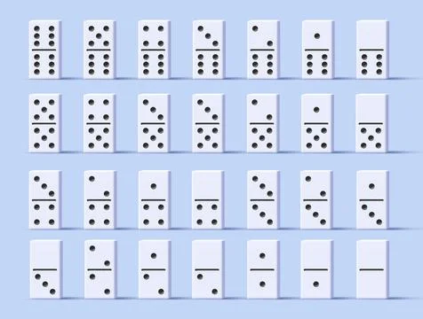 Domino Set Vector Realistic 3D bricks Illustration. white bones with black nu Stock Illustration
