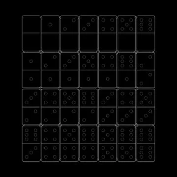 Domino set.Isolated on black background. Vector outline illustration. Stock Illustration