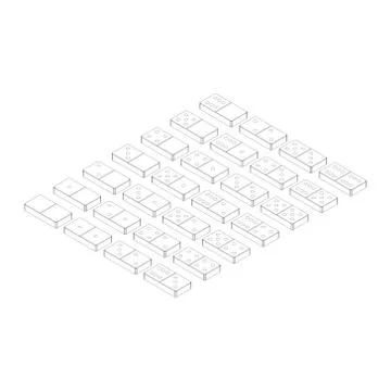 Domino set.Isolated on white background. Vector outline illustration.3d isome 스톡 일러스트