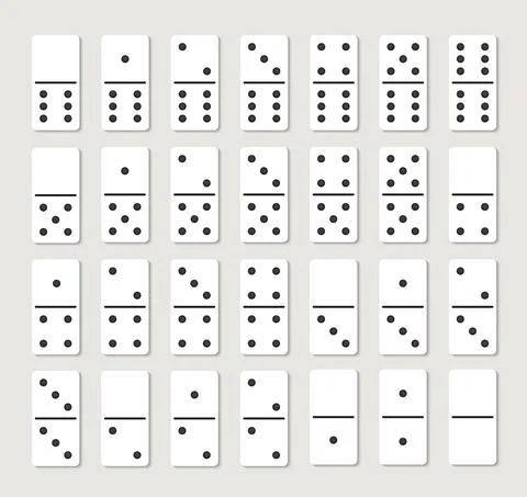 Domino vector set piece game board flat icon. Domino card set vector game Stock Illustration