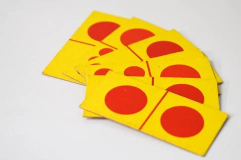 Dominoes playing cards isolated white background, yellow red dominoes cards Stock Photos