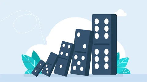 Dominoes from small to large. Consequences from a small cause. Cause and effect Stock Footage 270676851