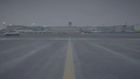 Domodedovo airport. A platform with an airplane. The S7 plane is on the platform Stock Footage