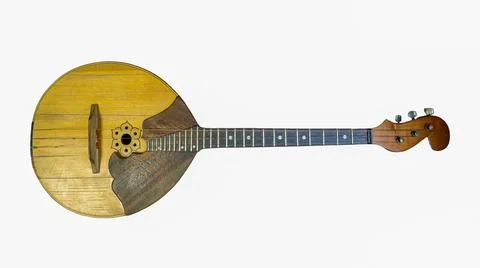 Domra folk string instrument displayed with intricate craftsmanship and nat.. Fotos de archivo
