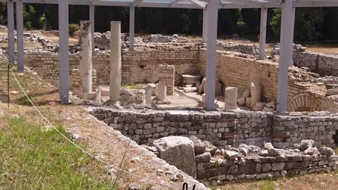 Domus Severiana ruins with ancient stone walls and marble columns on Palatine Stock Footage 342295889