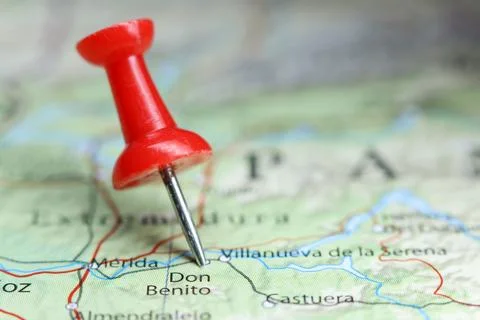 Don Benito, Spain pin on map Stock Photos
