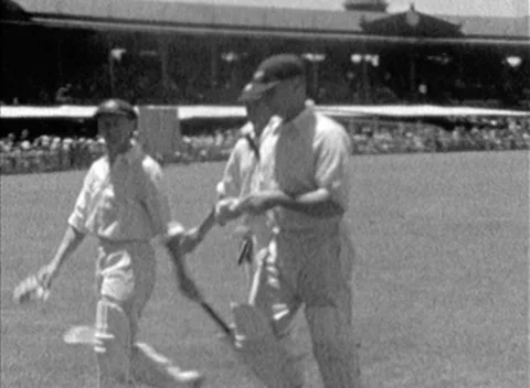 Don Bradman etc after scoring a Century Rare Footage Stock Footage 155690430