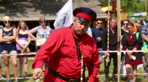 Don Cossack saber cuts  the branch Stock Footage 64308446