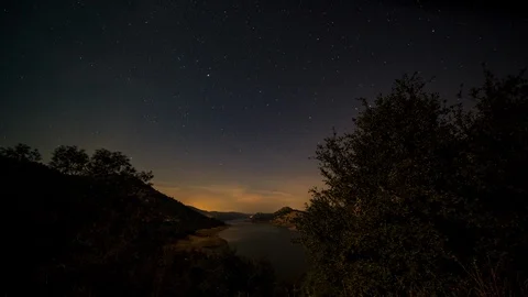 Don Pedro Lake Night Time-lapse with Stars Stock Footage 99786124