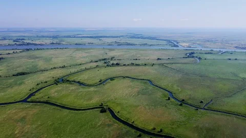Don river delta on the plain, aerial view. The nature of Russia Video stock 122002344