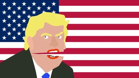 Donald Trump crawled on a background representing the American flag Stock Footage 82642953