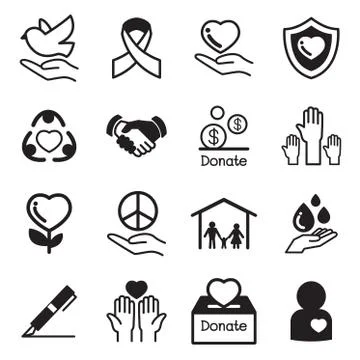 Donate and Charity basic icons set 스톡 일러스트