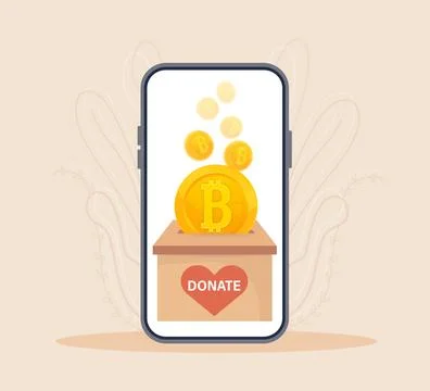 Donate bitcoin, crypto currency. Vector, illustration. Digital electronic イラスト素材