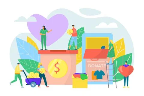 Donate box concept flat donation charity help vector illustration. People Stock Illustration