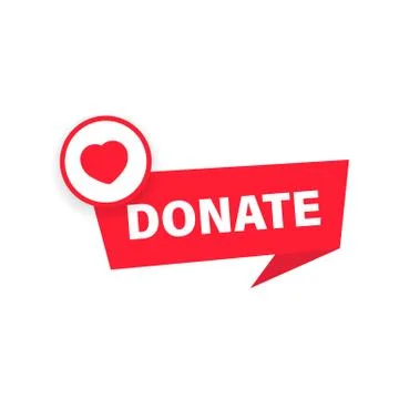 Donate button. Charity fundraising concept. Red button with red heart symbol. Stock Illustration