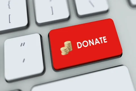 Donate button on computer keyboard. Key is pressed, click for HD Stock Footage 35648921