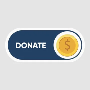 Donate button icon. Blue button with yellow icon for your website, Philanthropy Stock Illustration